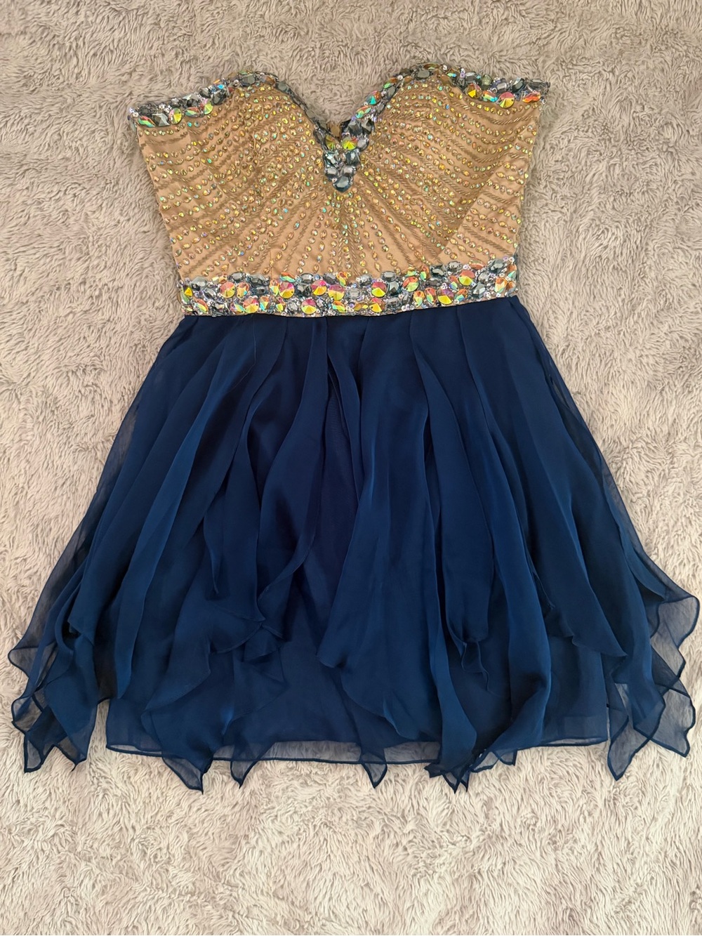 Sherry Hill Navy and Gold Embellished Dress
